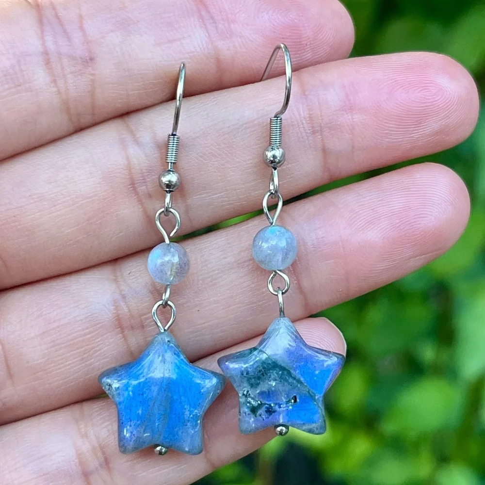 Stainless steel labradorite‎ star drop earrings 0431